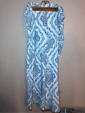 Wide Leg Printed Palazzo Pants - Blue & White